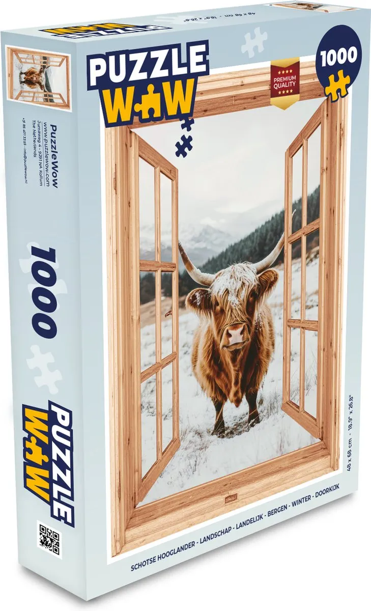 PuzzleWow Schotse Hooglander Legpuzzel 1000 Stuks - Sneeuw