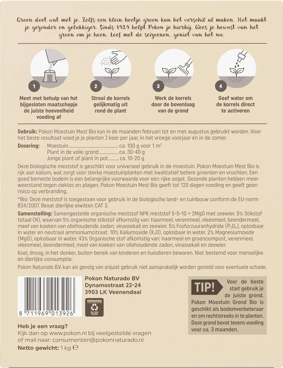 Pokon Bio Moestuin Mest 1kg - Biologisch - afbeelding 6 van 6