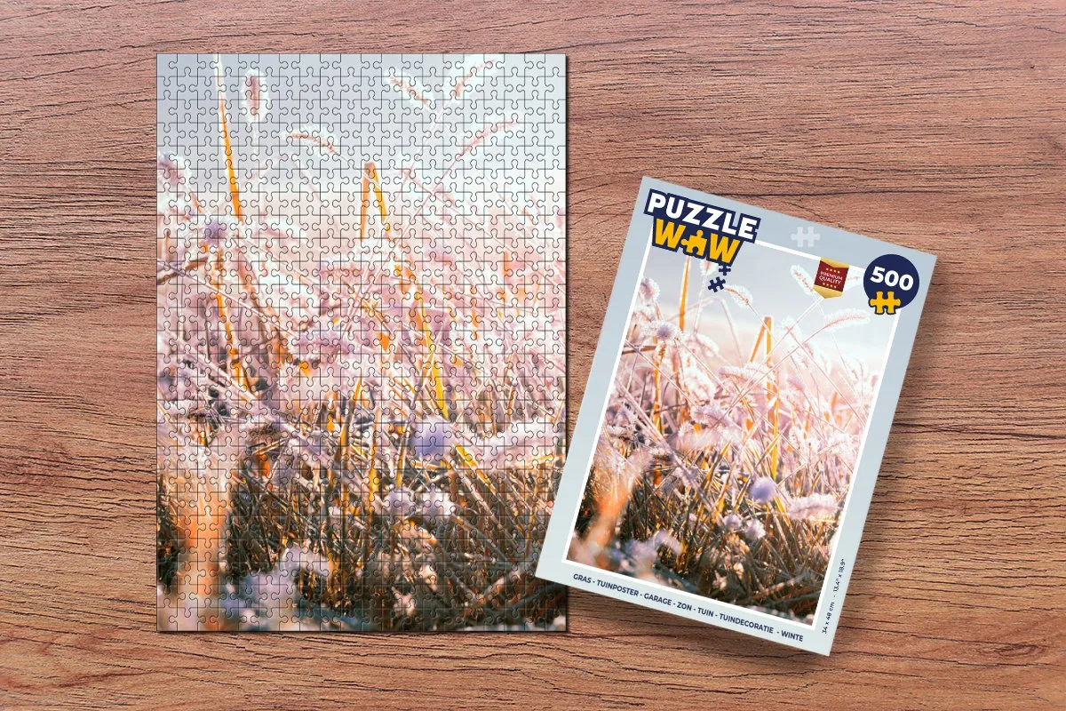 PuzzleWow Legpuzzel Gras Zon Winter Sneeuw 500 Stuks - Multicolor