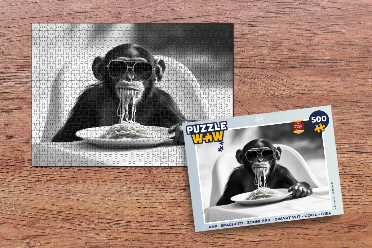 PuzzleWow Aap Legpuzzel 500 Stuks - Zwart/Wit