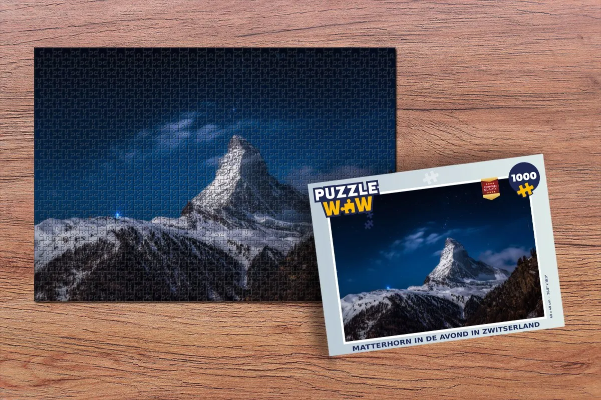 PuzzleWow Matterhorn Avond in Zwitserland Legpuzzel 1000 Stuks - Multicolor