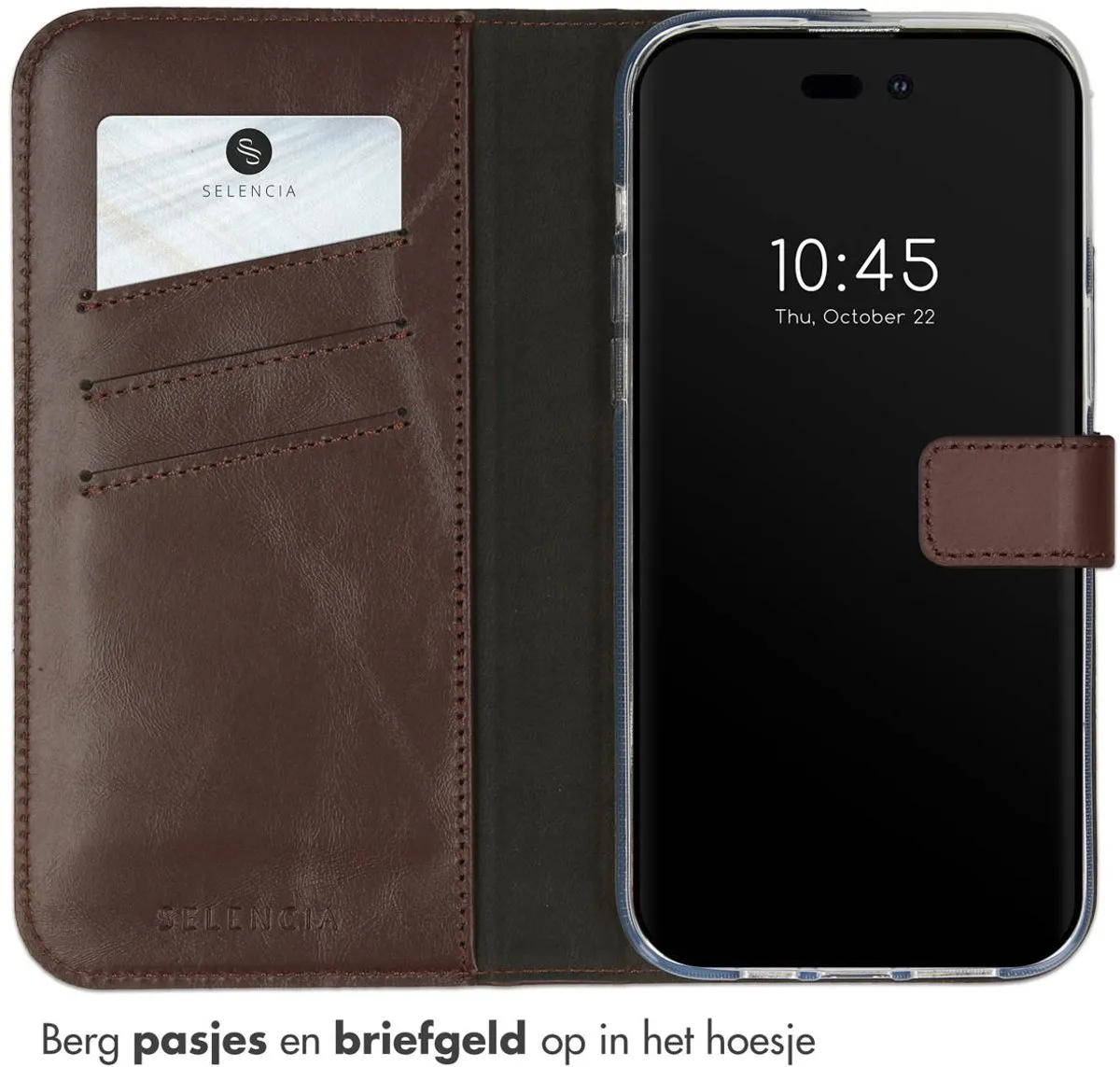 Selencia Hoesje iPhone 14 Pro Max - Echt Lederen Bookcase Bruin