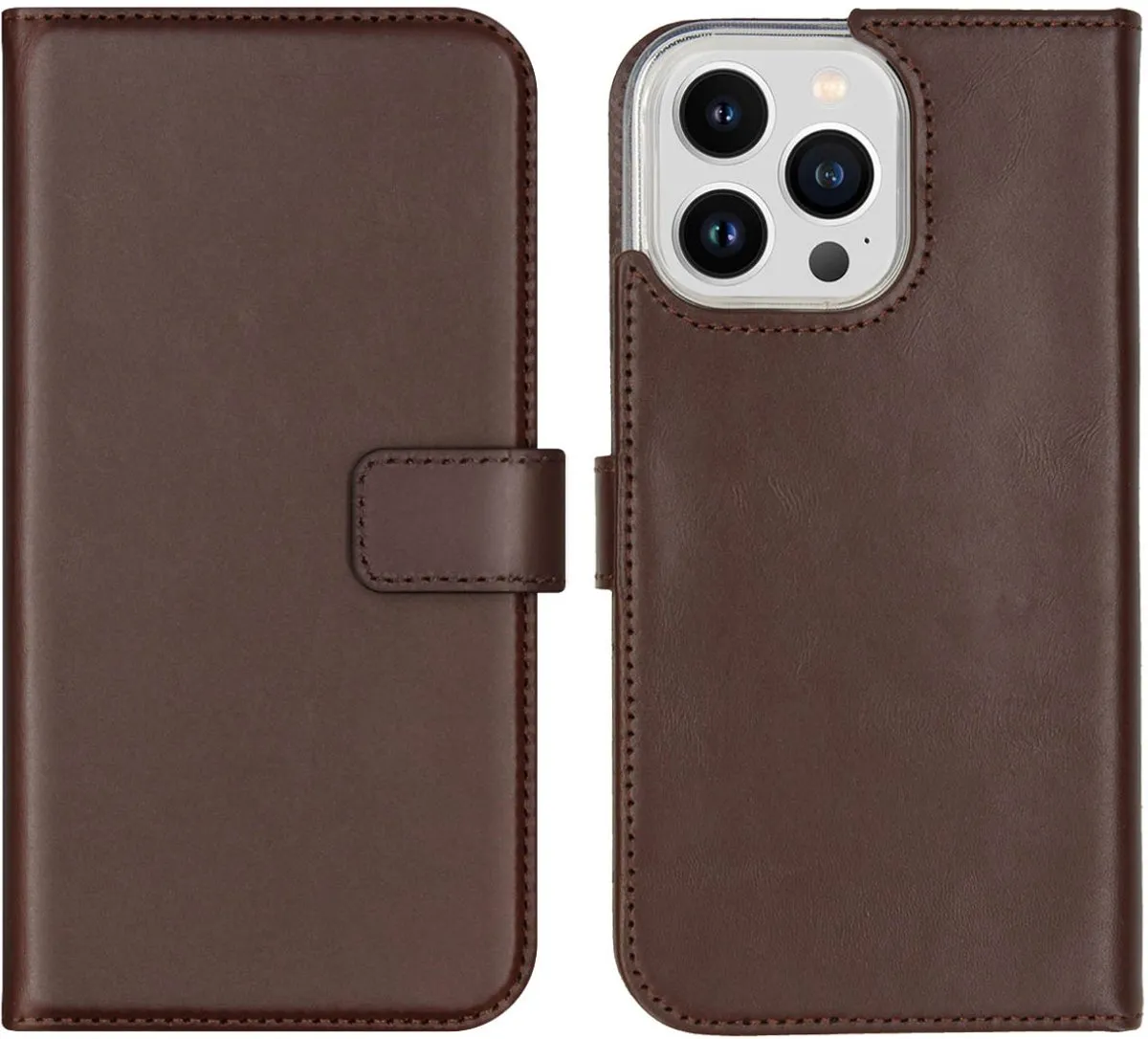 Selencia Hoesje iPhone 14 Pro Max - Echt Lederen Bookcase Bruin