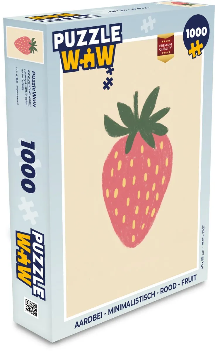 PuzzleWow Aardbei Legpuzzel 1000 Stuks - Minimalistisch Rood