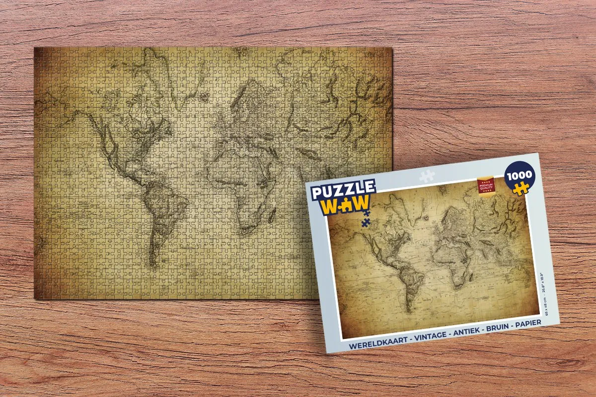 PuzzleWow Wereldkaart Legpuzzel 1000 Stuks - Antiek Bruin