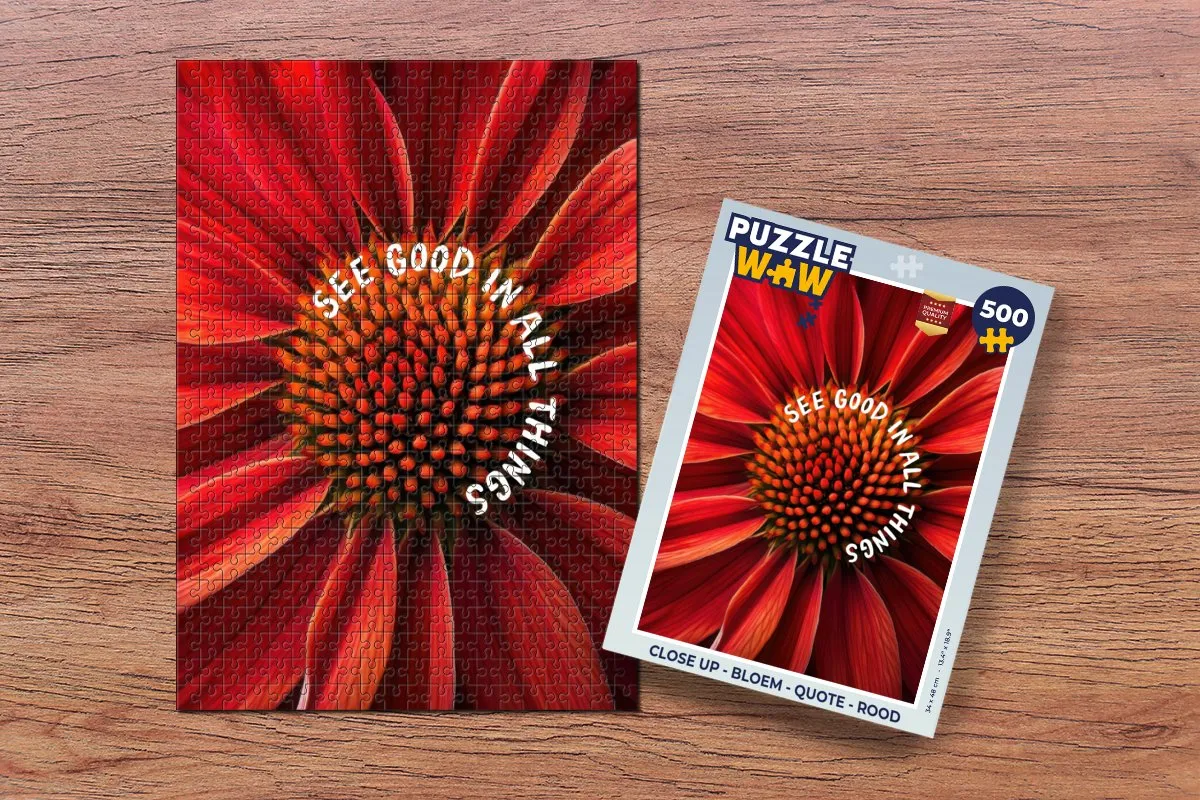 PuzzleWow Close Up Bloem Quote Legpuzzel 500 Stuks - Rood