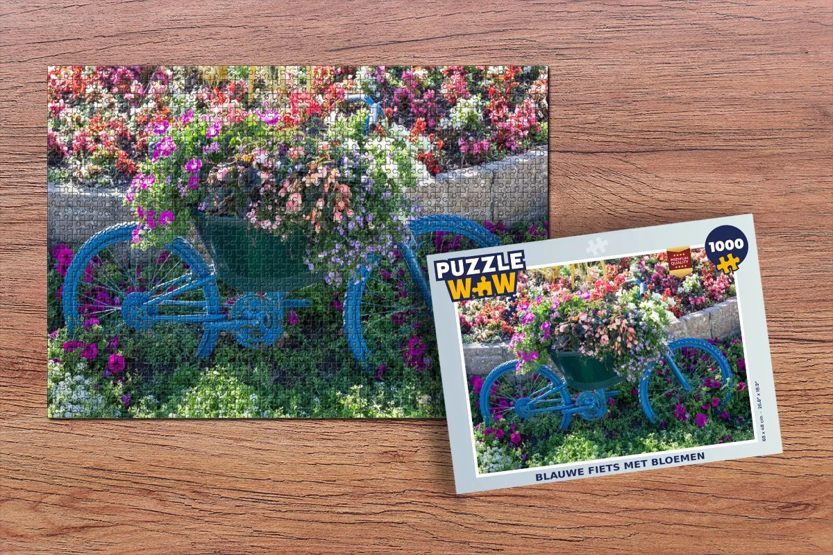 PuzzleWow Fiets Bloemen Legpuzzel 1000 Stuks - Multicolor