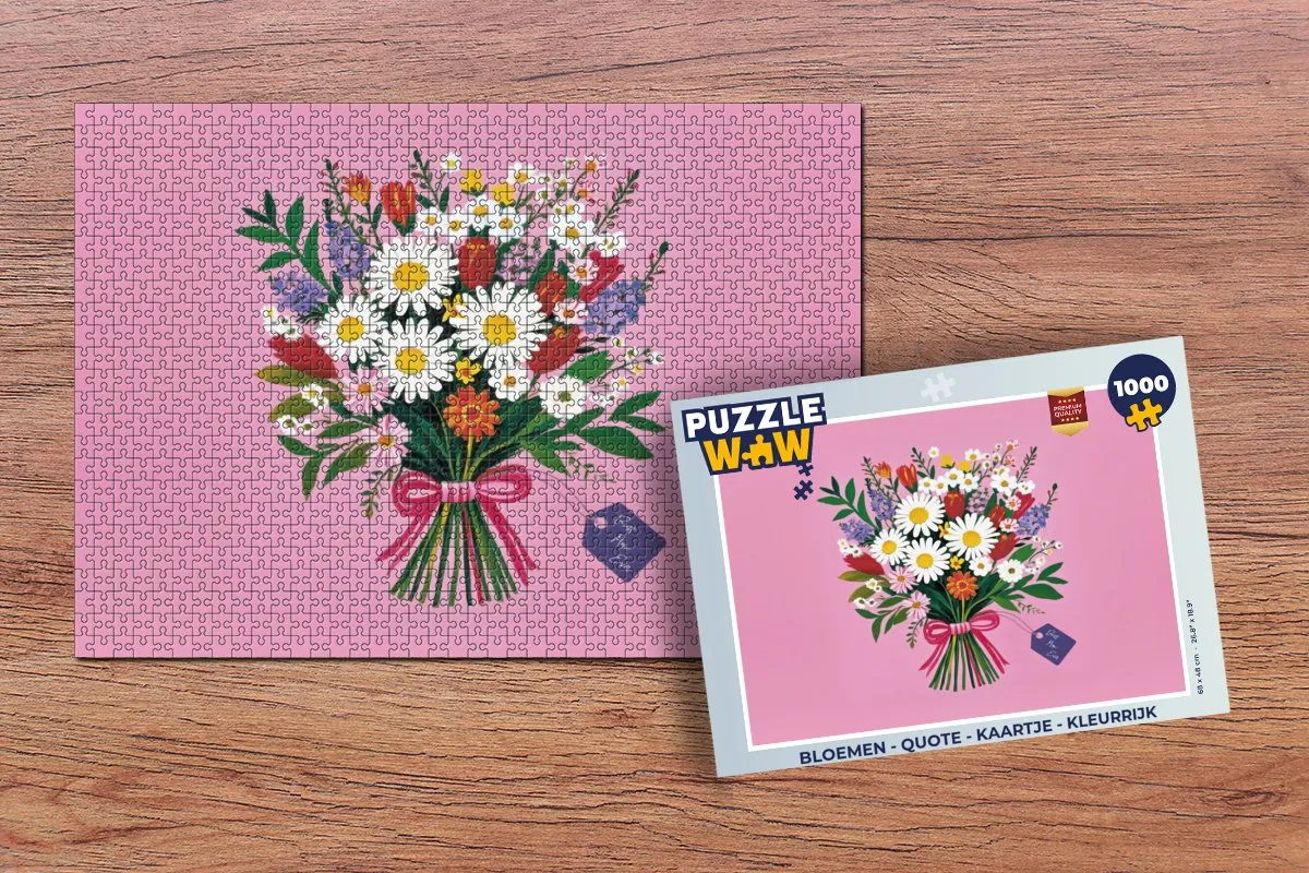 PuzzleWow Bloemen Quote Legpuzzel 1000 Stuks - Boeket Roze