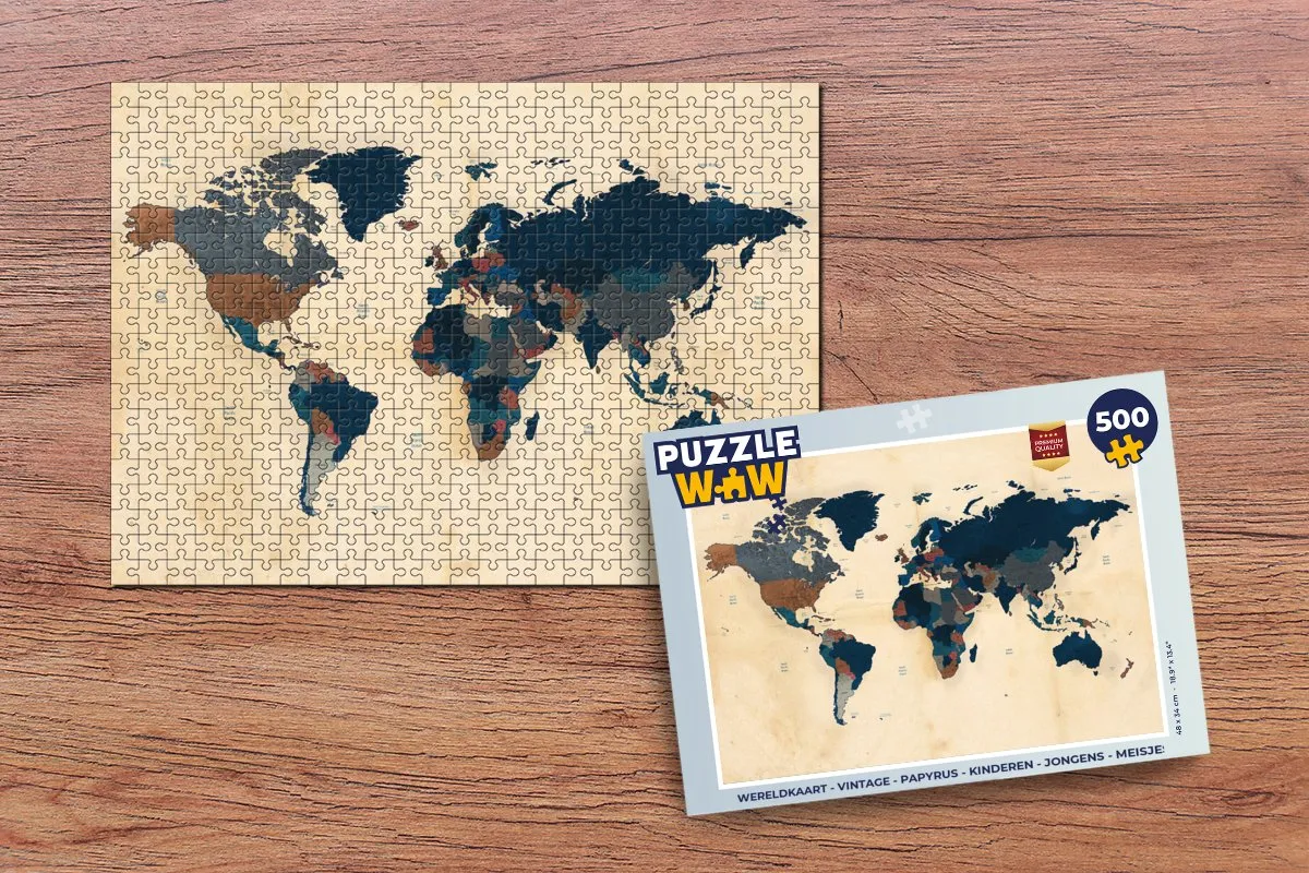 PuzzleWow Wereldkaart Vintage Puzzel 500 Stuks - Multicolor