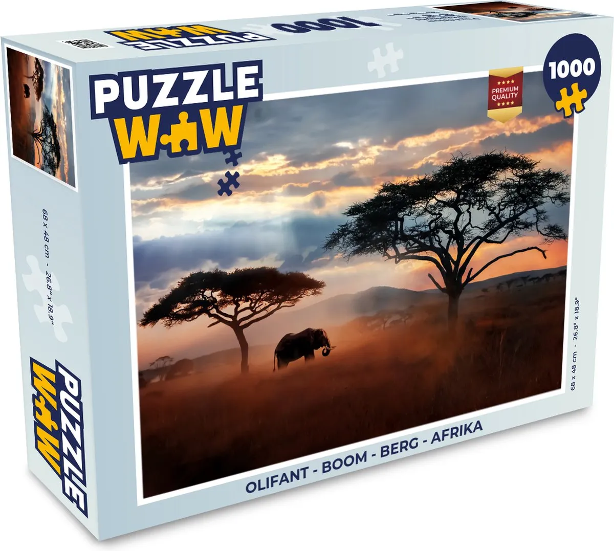 PuzzleWow Legpuzzel 1000 Stuks - Olifant Boom Berg Afrika - Multicolor
