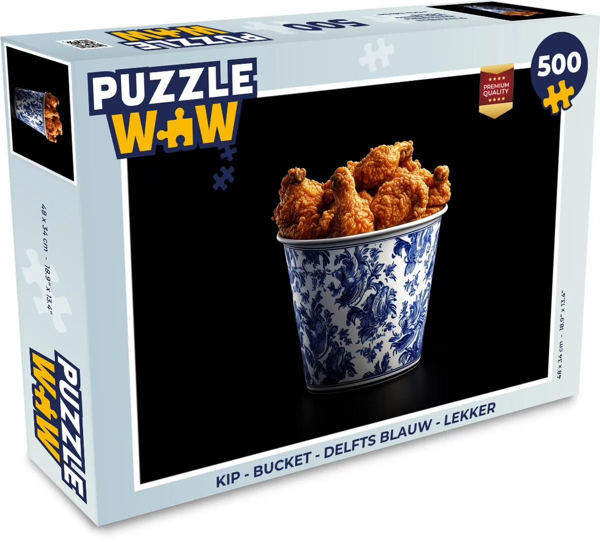 PuzzleWow Kip Bucket Legpuzzel 500 Stuks - Delfts Blauw