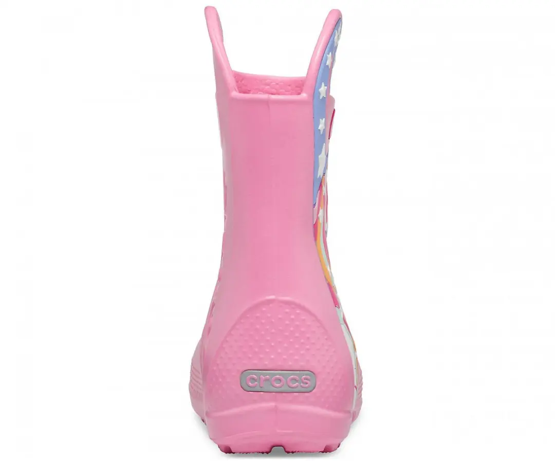 Crocs Fl Unicorn Patch Rain Boot Roze Maat 33/34 US J2