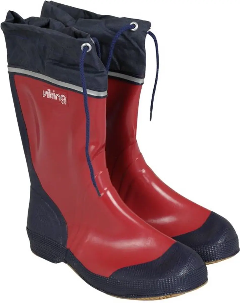 Rubberen kinderlaars-Antislip zool-Veterboord-Rood met blauwe rand-Maat 33-Water