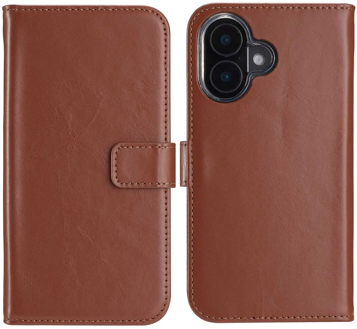 Selencia Hoesje iPhone 16 Echt Lederen Bookcase Lichtbruin