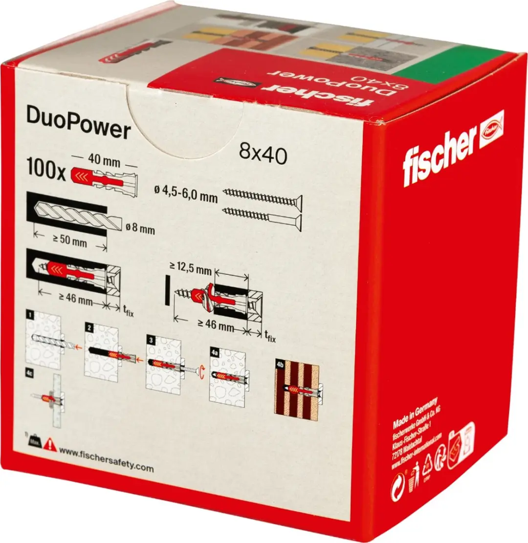 Fischer DuoPower Pluggen 8x40mm - 100 Stuks