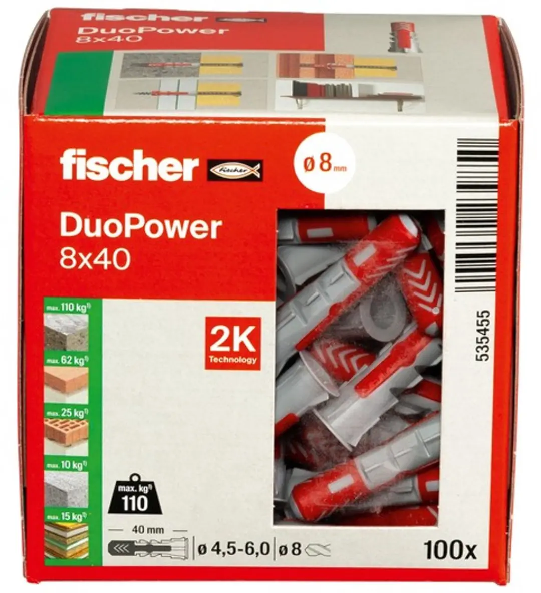 Fischer DuoPower Pluggen 8x40mm - 100 Stuks