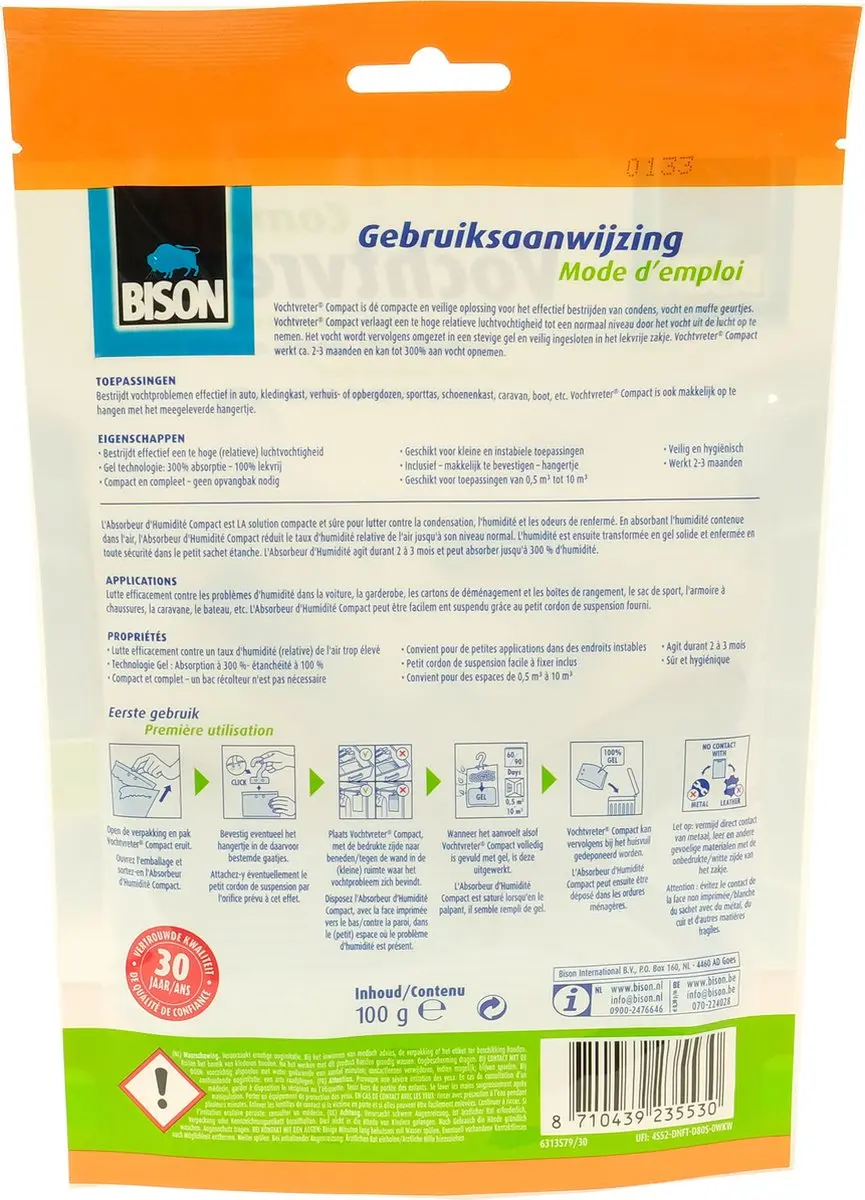 Bison Vochtvreter Compact 100g - Hanger voor kasten/auto/caravan - afbeelding 2 van 5