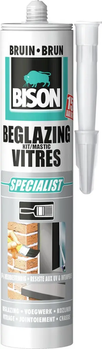 Bison Beglazingskit Bruin Koker 290 ml, overschilderbaar, waterbestendig, afdich