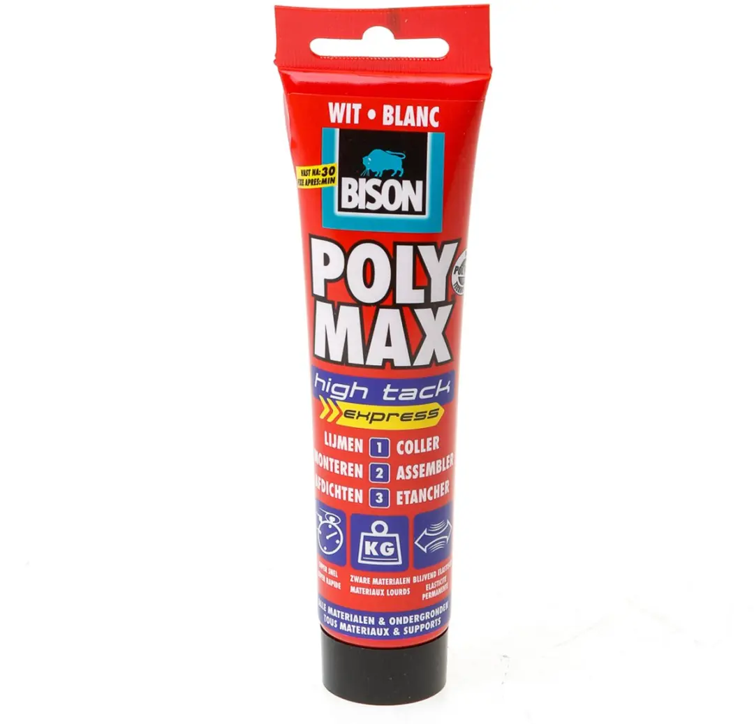 Bison Poly Max High Tack Express wit tube 165 gram, montagelijm, lijmen, montere