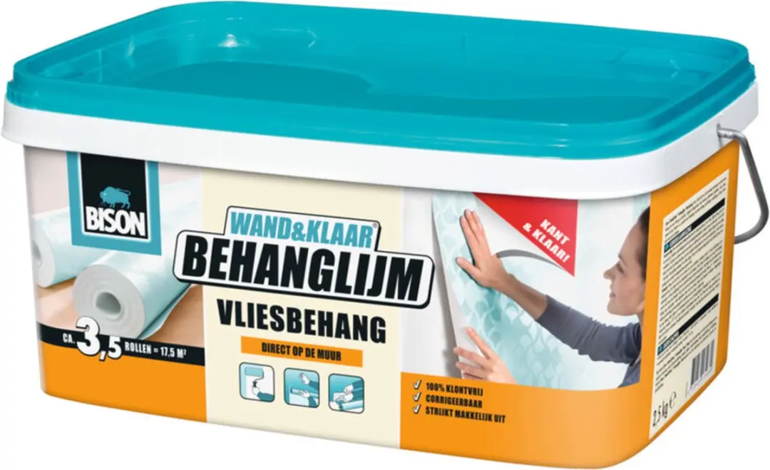 Bison Wand&Klaar® Behanglijm vliesbehang emmer 2.5 kg, kant en klaar, eenvoudig
