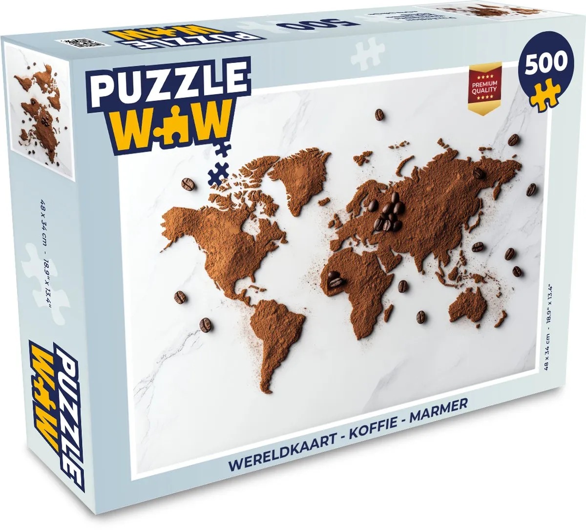 PuzzleWow Wereldkaart Koffie Legpuzzel 500 Stuks - Marmerprint