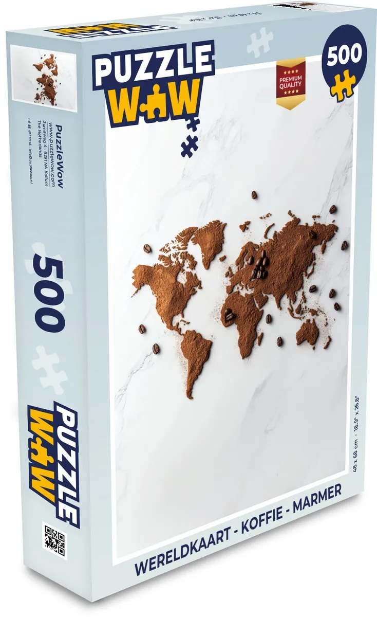 PuzzleWow Wereldkaart Koffie Legpuzzel 500 Stuks