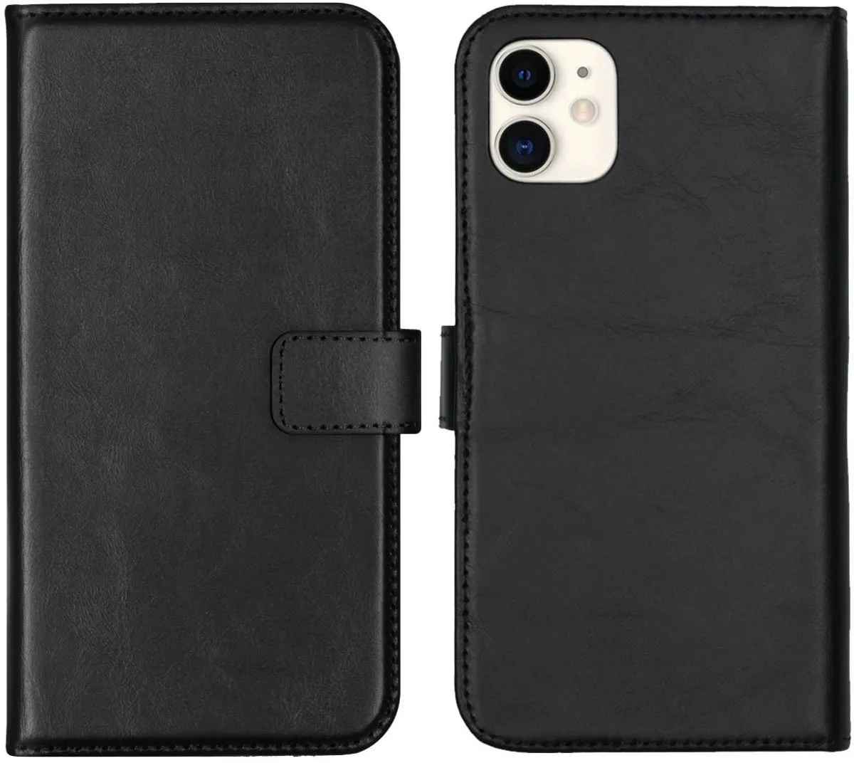 Selencia Hoesje iPhone 11 - Echt Lederen Bookcase 3 Pasjes - Zwart