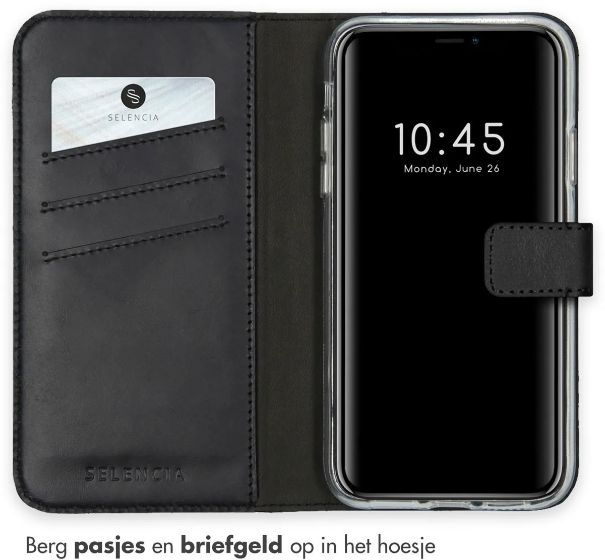 Selencia Hoesje iPhone 11 - Echt Lederen Bookcase 3 Pasjes - Zwart