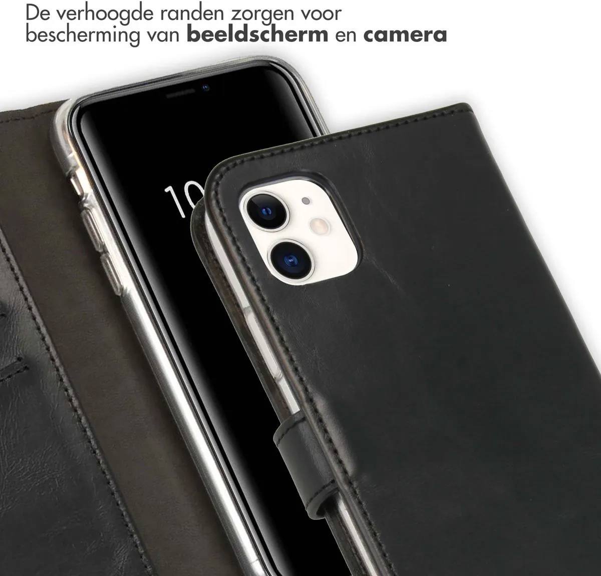 Selencia Hoesje iPhone 11 - Echt Lederen Bookcase 3 Pasjes - Zwart