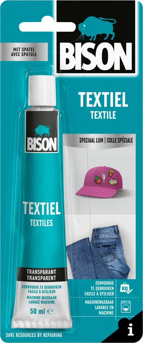 Bison Textiellijm tube 50 ml , elastisch, strijkproof, wasmachine proof, wasbaar