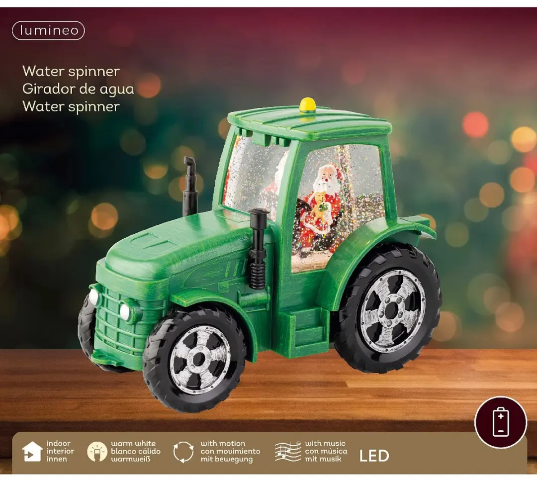 Lumineo Kerst Waterspinner Tractor - 17cm - LED
