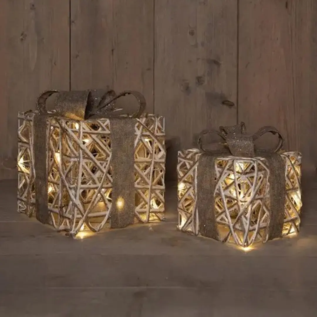 Anna's Collection LED Kerstdecoratie Jute Dozen - Set van 2 - 15 Warm Wit - afbeelding 3 van 4