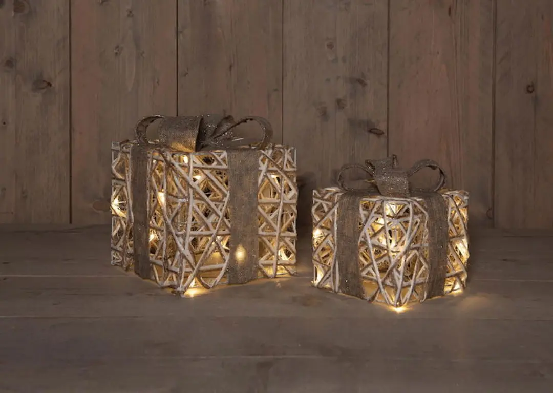 Anna's Collection LED Kerstdecoratie Jute Dozen - Set van 2 - 15 Warm Wit - afbeelding 2 van 4