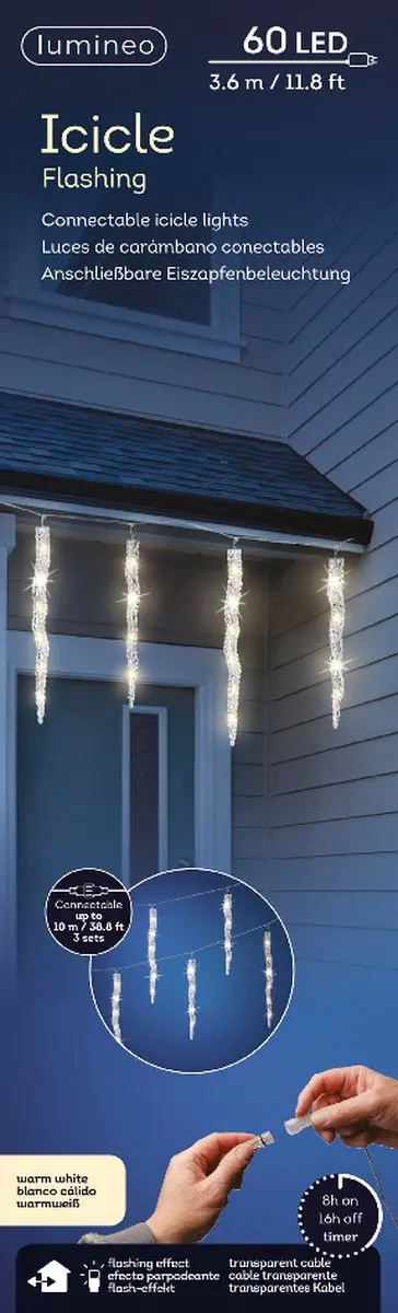 LED Flashing IJspegel Lichtsnoer Warm Wit
