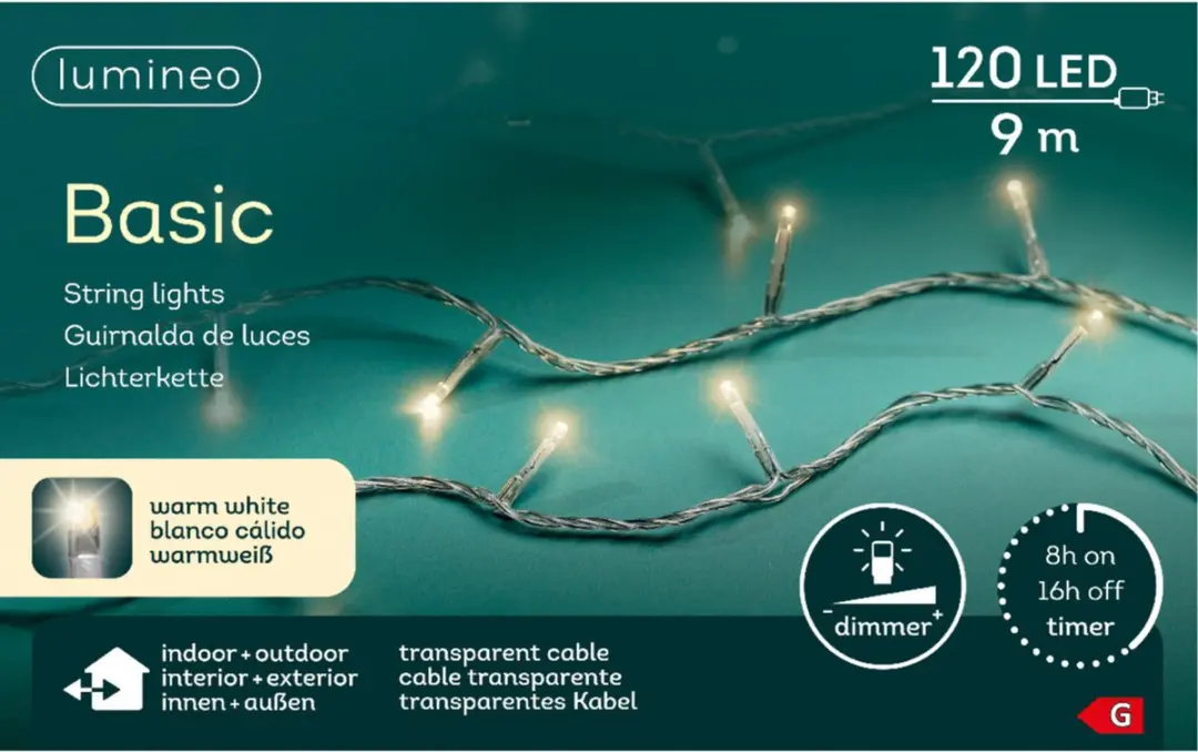 Basic rice lights 120led 9m warm white transparant snoer