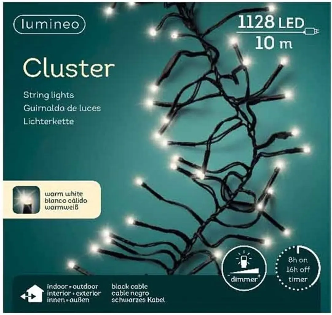 Lumineo Clusterverlichting 1128 LED Warm Wit 10m - Zwart - afbeelding 4 van 6