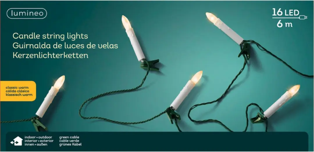 Lumineo Kerstboomverlichting 16 Kaarsen - 6m - Zwart
