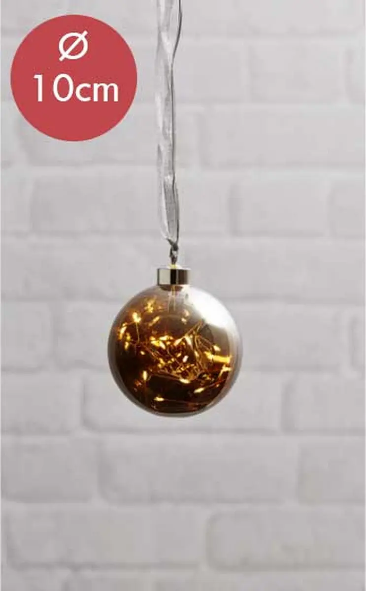 Kerstbal met lampjes 10cm -Donker  -lichtkleur: Warm Wit -Kerstdecoratie