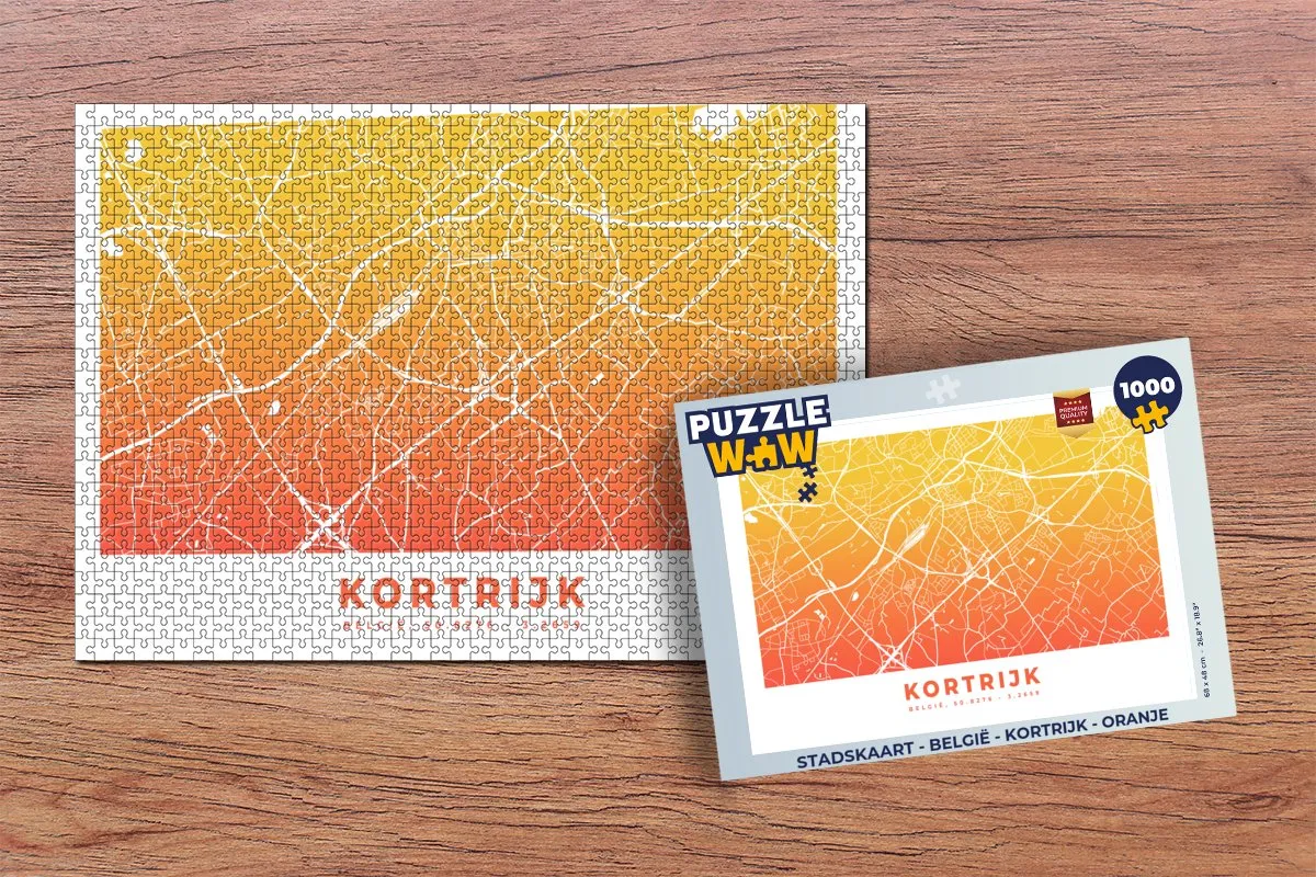 PuzzleWow Stadskaart Kortrijk Legpuzzel 1000 Stuks - Multicolor