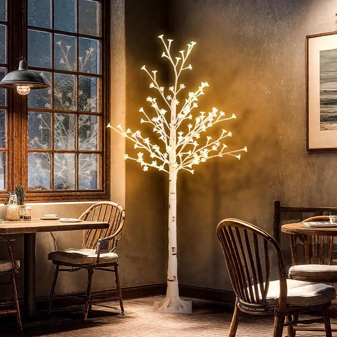 HOMCOM Verlichte Boom Kunststof 21L x 21B x 150H cm Wit