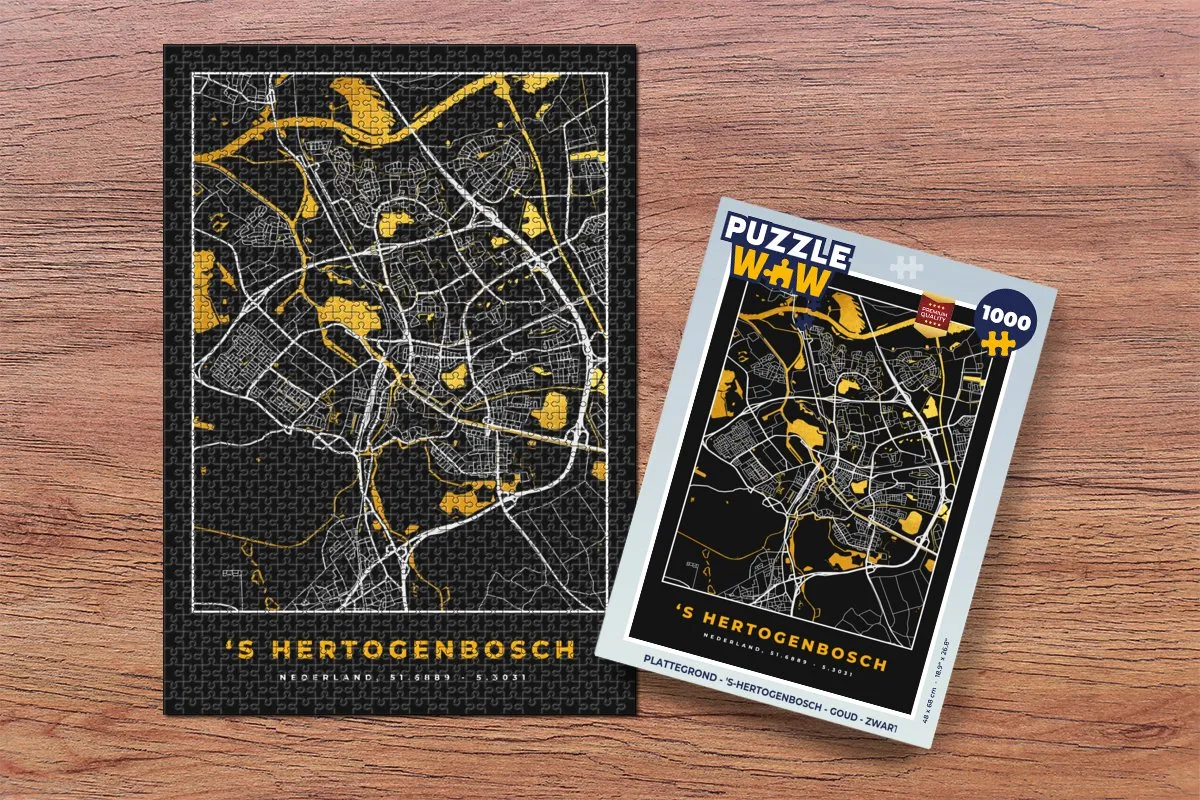 PuzzleWow Plattegrond 's-Hertogenbosch Legpuzzel 1000 Stuks - Goud/Zwart