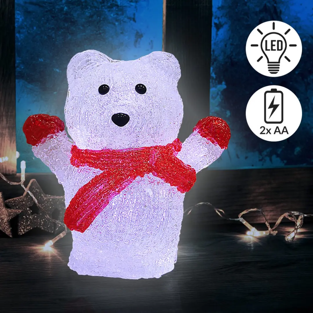 Deuba Kerstfiguur IJsbeer LED Acryl 18,5cm - Wit Licht