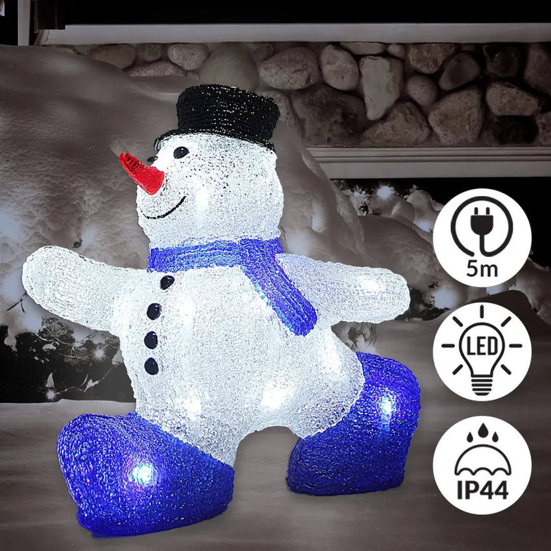 Deuba Kerstfiguur Sneeuwman M - LED Acryl 27cm - Wit Licht