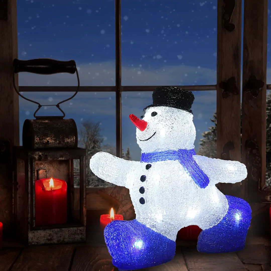 Deuba Kerstfiguur Sneeuwman M - LED Acryl 27cm - Wit Licht