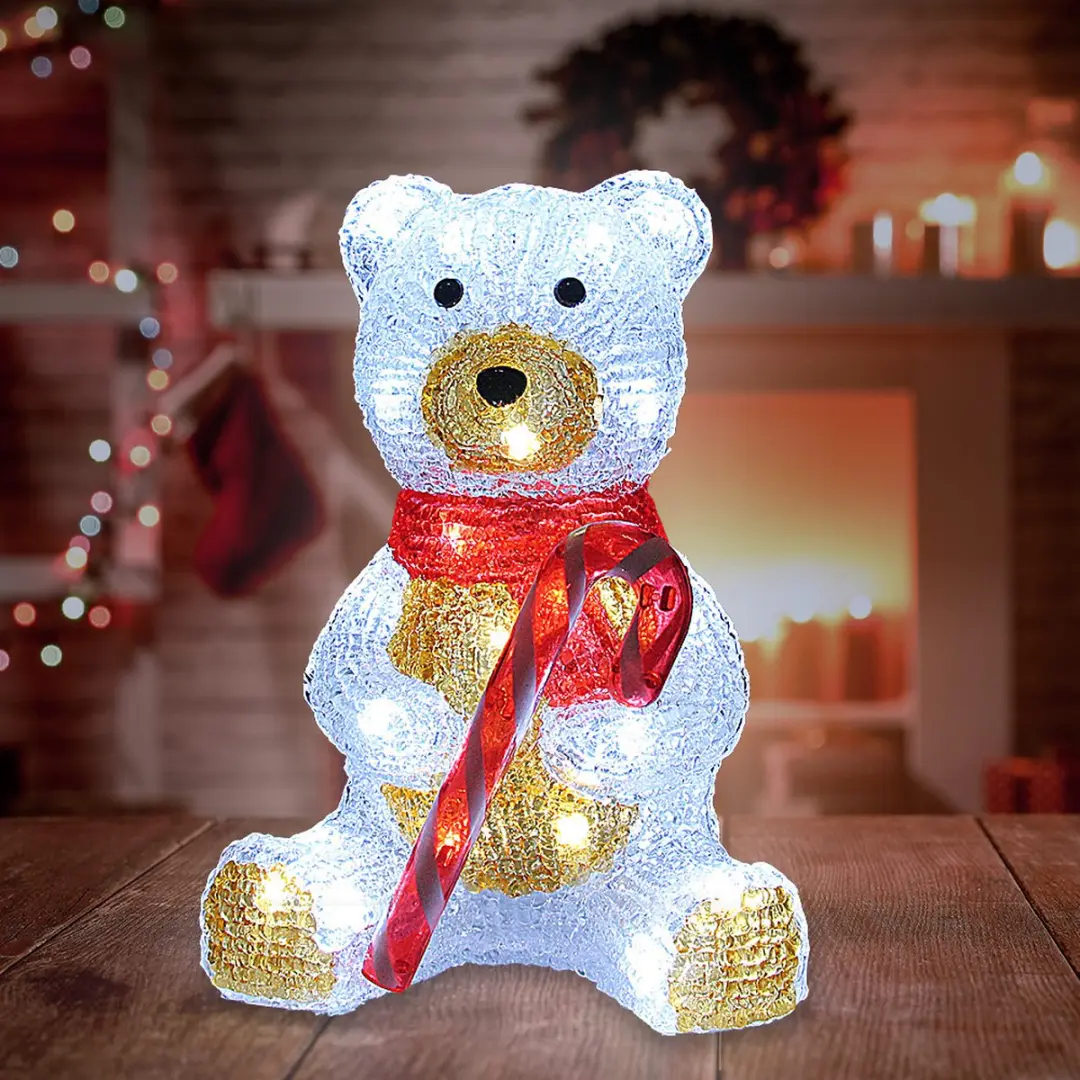 Deuba Kerstfiguur Teddy LED Acryl 25cm - 30 Lichtpunten - Wit