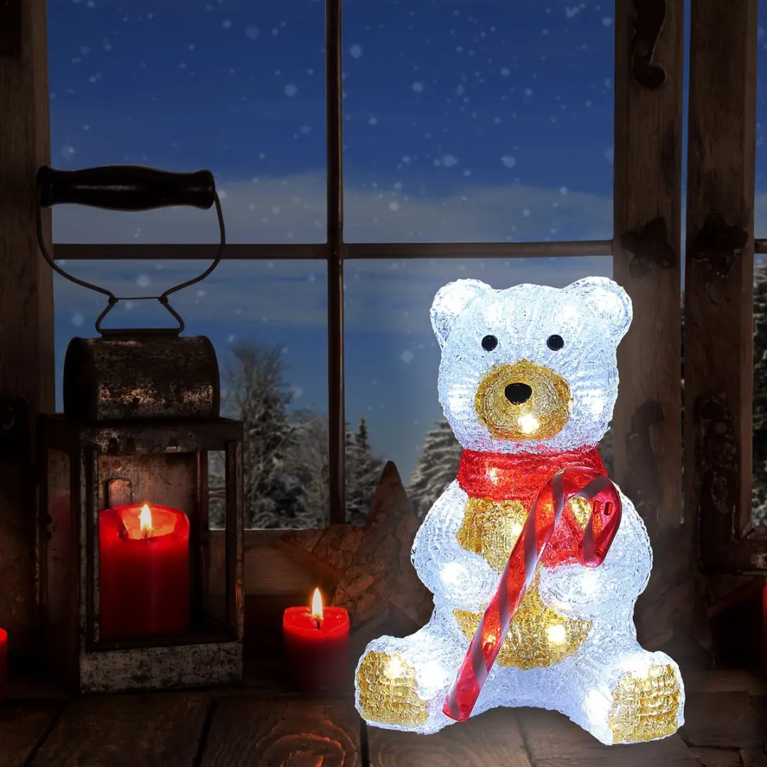 Deuba Kerstfiguur Teddy LED Acryl 25cm - 30 Lichtpunten - Wit