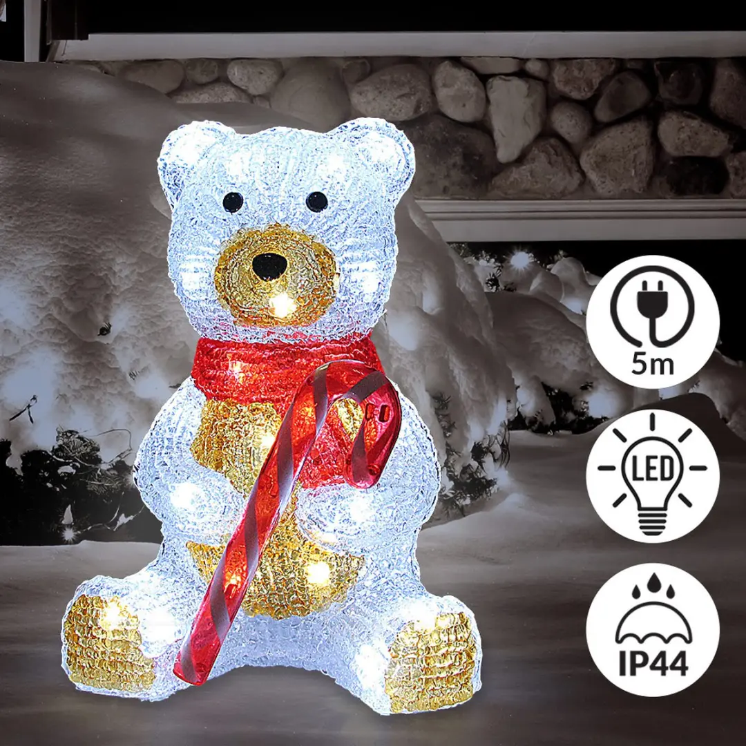 Deuba Kerstfiguur Teddy LED Acryl 25cm - 30 Lichtpunten - Wit