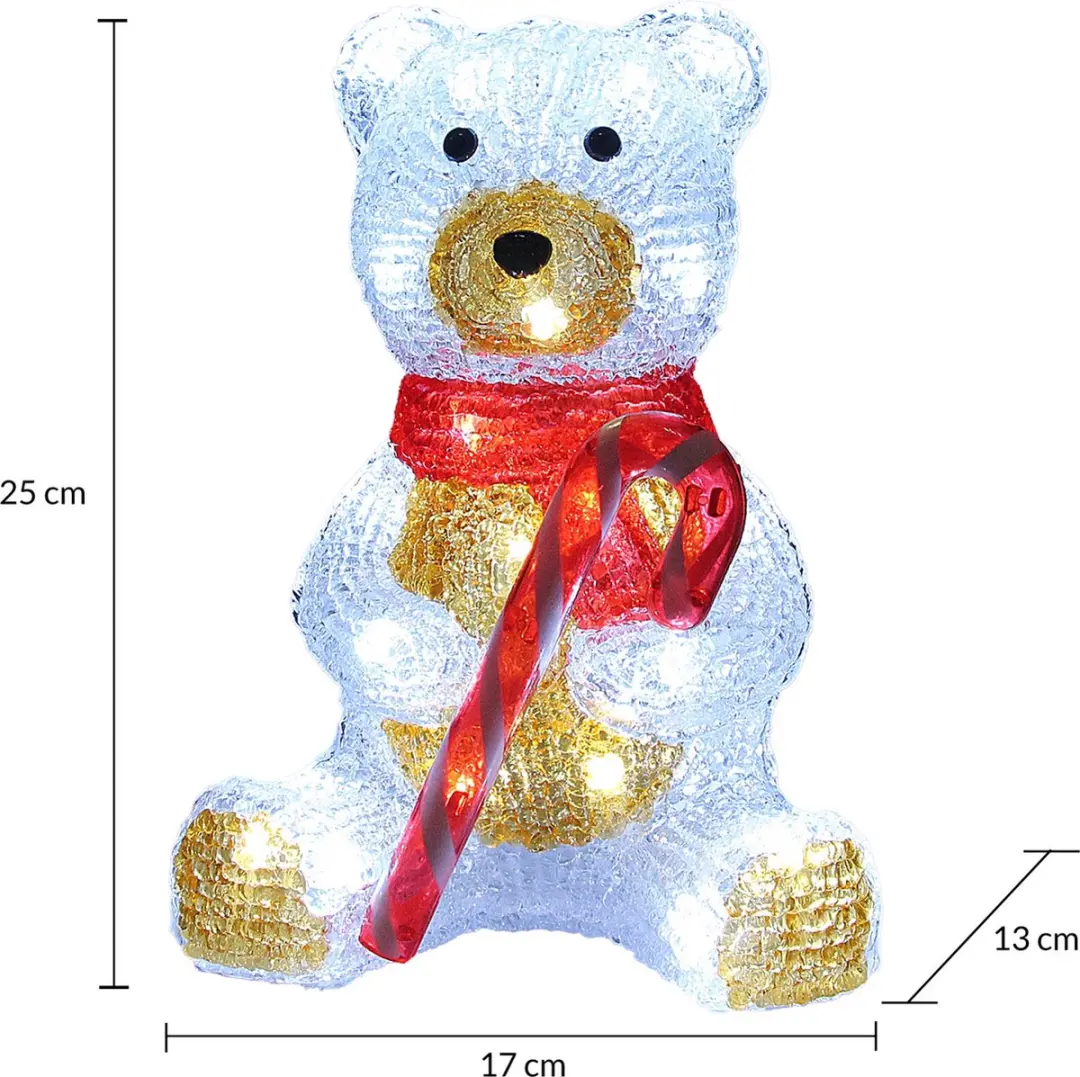 Deuba Kerstfiguur Teddy LED Acryl 25cm - 30 Lichtpunten - Wit