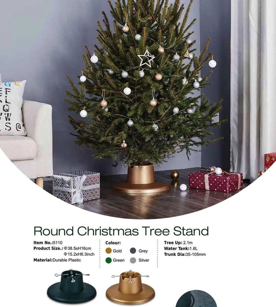 Famiflora Kerstboomvoet met schroefklem Goud - afbeelding 3 van 3