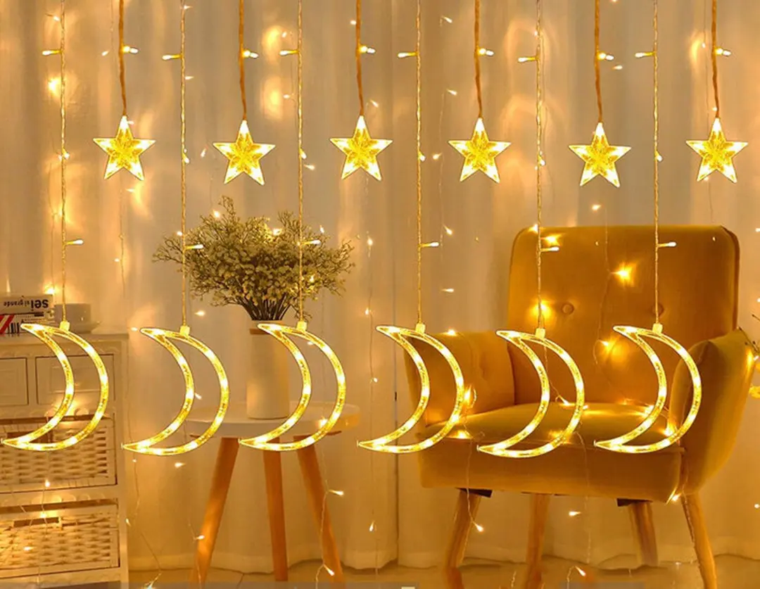 Groenovatie LED Kerstverlichting Maan Lichtgordijn 3.5m Warm Wit